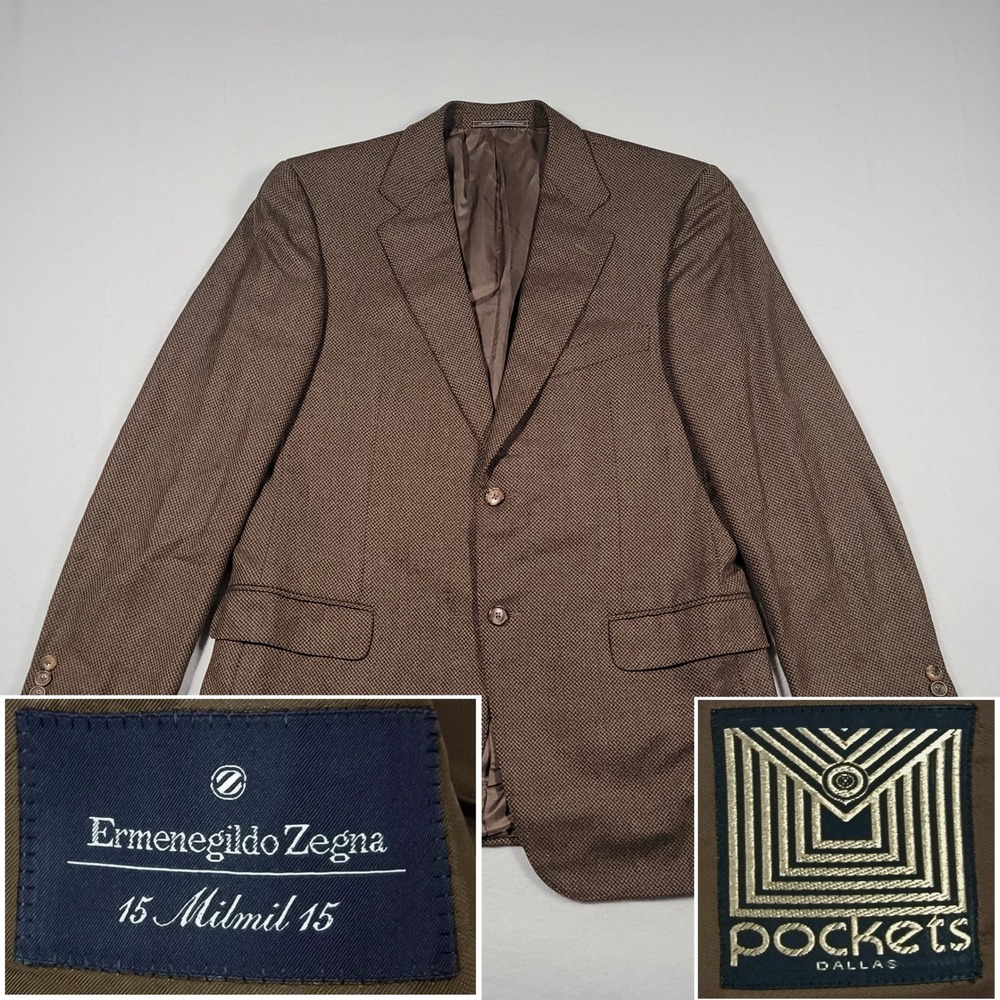 Ermenegildo Zegna 15 Milmil 15 Sport Coat Mens Brown Weave Wool Blazer Swiss